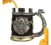 Medieval Mug, 3.74x5.87x6.61 Inches 600ml Resin Stainless Steel Mug, Whiskey Mugs, Beer Tankard for Men, Beer Cup Stein for Gothic Decor, Norse Decor, Wooden Gift