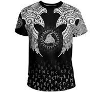 Medieval Nordic Odin's Raven T-shirt - Viking 3D Celtic Knot Vegvisir Men's Loose Sports Harajuku Short Sleeve