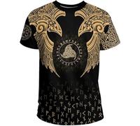 Medieval Nordic Odin's Raven T-shirt - Viking 3D Celtic Knot Vegvisir Men's Loose Sports Harajuku Short Sleeve