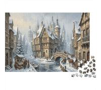 Medieval Old Town 1000 Piece Jigsaw Snowy Riverside Market As A Birthday Present Mental Relaxation Home Display for Adult Stress Relief Seekers 70x50cm/1000pcs