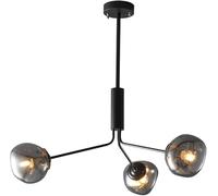 Medieval Pendant Light, Irregular Smoky Grey Glass Sn, Industrial Semi Recessed All Copper Matte Black Pendant Light, Suitable for Bedroom, Dining Room, Kitchen and Living Room