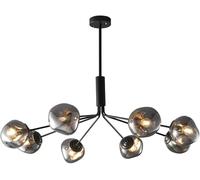 Medieval Pendant Light, Irregular Smoky Grey Glass Sn, Industrial Semi Recessed All Copper Matte Black Pendant Light, Suitable for Bedroom, Dining Room, Kitchen and Living Room
