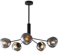 Medieval Pendant Light, Irregular Smoky Grey Glass Sn, Industrial Semi Recessed All Copper Matte Black Pendant Light, Suitable for Bedroom, Dining Room, Kitchen and Living Room