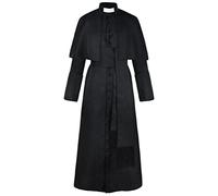 Medieval Priest Costume Long Sleeve Roman Clergy Pastor Cassock Robe Litergical Vestment Pulpit Monk Wizard Cosplay Halloween Uniform (31# Black, L)