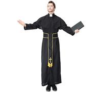 Medieval Priest Costume Roman Priest Outfit for Men Catholic Priest Robe Clergy Pastor with Robe Belt Men’s Halloween Priest Uniform Father Costume Traditional Vestments Black Priest Clothes