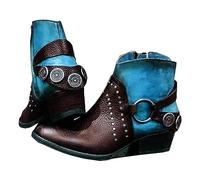Medieval PU Leather Boots - Steampunk Retro PU Leather Knight Shoes Ankle Boots - British Style Pu Rivet Metal Buckle Woman Boots - Vintage Western Cowboy Boots Shoes for Cosplay,Blue,43