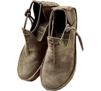 SIULAS Medieval PU Leather Flat Bottom Shoes -Renaissance Witch Boots with Low Heel - Steampunk Retro Casual Leather Ankle Boots - Women's Round Head Leather Shoes,Grey,39