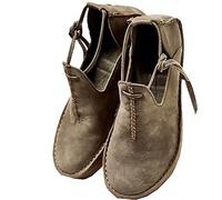 SIULAS Medieval PU Leather Flat Bottom Shoes -Renaissance Witch Boots with Low Heel - Steampunk Retro Casual Leather Ankle Boots - Women's Round Head Leather Shoes,Grey,41