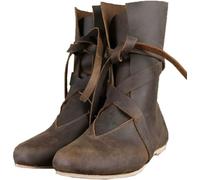 Medieval PU Leather Knight Boots Renaissance Medieval Cosplay Boots Mens Women's Vintage Boots Flat Bottom Lace Up Shoes,Brown,40