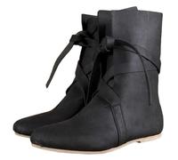 Medieval PU Leather Knight Boots Renaissance Medieval Cosplay Boots Mens Women's Vintage Boots Flat Bottom Lace Up Shoes,Black,46