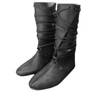 Medieval PU Leather Knight Boots - Renaissance Viking Knee Boots Leather Shoes - Renaissance Cosplay Flat Bottom Lace-Up Role Playing Shoes for Cosplay Carnival Party,Black,46