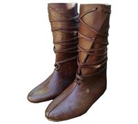 Medieval PU Leather Knight Boots - Renaissance Viking Knee Boots Leather Shoes - Renaissance Cosplay Flat Bottom Lace-Up Role Playing Shoes for Cosplay Carnival Party,Brown,34
