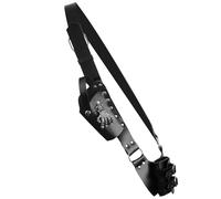 Medieval PU Leather Sword Frog Adjustable Gun Holster Shoulder Strap Sword Sheath Holder with Skull Ornament Renaissance Pirate Cosplay Belt Set for LARP Halloween Costume Accessory (Black)