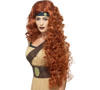 Medieval Queen Wig Auburn Warrior Braveheart Long Curly Fancy Dress Accessory Ne