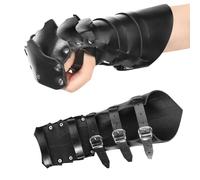 Medieval Renaissance Arm Gauntlet Faux Leather Buckled Knight Arm Cuff Armor Adult for LARP Halloween Cosplay, Black, One size