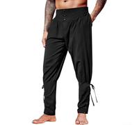 Medieval Renaissance Bandage Pants for Men with Gothic Pirate Cosplay Theme Trousers Built for Dynamic Movement and Themed Appearance (2XL Black)