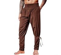 Medieval Renaissance Bandage Pants for Men with Gothic Pirate Cosplay Theme Trousers Built for Dynamic Movement and Themed Appearance (L Brown)