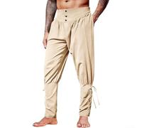 Medieval Renaissance Bandage Pants for Men with Gothic Pirate Cosplay Theme Trousers Built for Dynamic Movement and Themed Appearance (XL Beige)