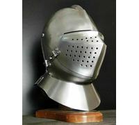 Medieval Renaissance Closed Knight Helmet - Polished Steel Mid Century Replica Reenactment Costume Helmet Armor