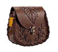 Medieval Renaissance Leaf Embossed Leather Belt Pouch with Potion Bottle, LARP Elf Cosplay Waist Bag for Ren Faire