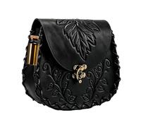 Medieval Renaissance Leaf Embossed Leather Belt Pouch with Potion Bottle, LARP Elf Cosplay Waist Bag for Ren Faire