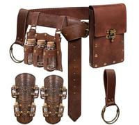 Medieval Renaissance Viking Bracer Wrist Guard, Leather Belt Pouch with Witch Bottle Vials, Festival Costume Accessory Waist Bag, Brown, Standard, Medieval