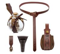 Medieval Renaissances Costume Set PU Leather Belt Waist Bag Potion Bottle Belt Bag Skirt Hikes for Halloween Cosplay