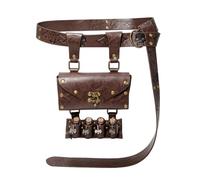 Medieval Renaissances PU Leather Belt Bag with 4Pcs Cork Potion Vials Bottles Wizard Waist Pouches for Festivals Cosplay Role Play Costume Bag