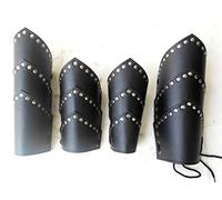 Medieval Replicas Leather Greek Armor Vambrace Collectible Leg & Arm Guards- Christmas Gift Roman Spartan Guards Set Archery Bracers Larp Black