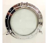 Medieval Replicas Marine Nautical Store 20" Canal Boat Porthole Window Nickel Finish~Wall Window Glass Porthole