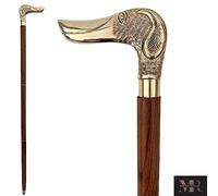 Medieval Replicas Stick Handmade Wooden Dog Head Shaped Brass Handle Walking Cane, 37 x 4.3 x 1 inches