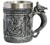 Medieval Roaring Dragon Mug - Dungeons and Dragons Beer Stein Tankard Drink Cup - 15.8oz Stainless Coffee Mug for GOT Dragon Lovers Collector Ideal Novelty Gothic Father Day Gift Party Decoration