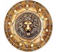 Medieval Round Battle Shield with Lion Face Emblem, Bronze Finish, 24 Inch, Costume Prop Decor