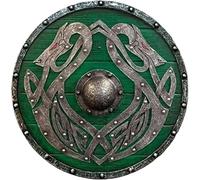 Medieval Round Viking Green Shield Byzantine Eagle Authentic Design Norse Battleworn Wood & Iron 24"" Shield for Home Decor & Cosplay Historical and Collectors,