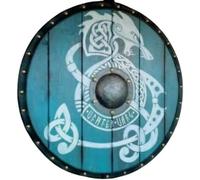 Medieval Round Viking Valhalla Shield Authentic Dragon Fenrir Wood & Iron Norse Battleworn 24" Shield for Home Decor & Cosplay