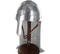 Medieval Saxon Nasal Chain Mail Helmet With Wood Base Purpose LARP/Reenactment, Cosplay For Cosplayers, Reenactors, Halloween.