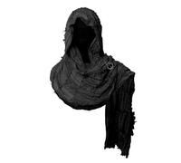 Medieval Scarf Cowl Men with Brooch, Post Apocalyptic Shawl, Viking Cowl Hood Cloak, Renaissance Hooded Shaw for Halloween Cosplay (Black)
