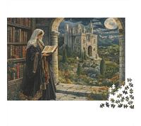 Medieval Scholar Reading 1000pc Lady & Castle Thick Cardboard Jigsaw Puzzle for Stress Relief Seekers Christmas Gathering Home Decor Casual Gamers Staycation Entertainment 38x26cm/1000pcs