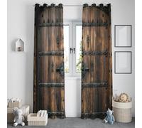 Medieval Shabby Chic Wooden Door Curtains W 46" x L 72" (2 Panels) Black And Brown, Darkening Eyelet Print Pattern Thermal Soundproof Window Drapes with Grommets for Bedroom Living Room