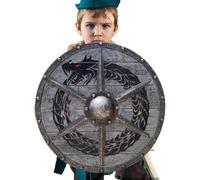 Medieval Shield - 30cm Wooden Valhalla Raven Inspired Wall Decor | Dragon Gold Double Fish Design | Norse Style Shield For Cosplay, Reenactment, Home Decor, Costume Display And Collection