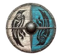 Medieval Shield Decoration - Decorative Wall Decor, Valhalla Authentic Battleworn Wooden Sign, Role-Playing Reenactment Toy | Home Ship Restaurant Gift Men Boys Double Fish Dragon Pattern 30x30cm