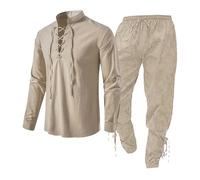 Medieval Shirt And Pants Men, Viking Costume Men Set Accessories For Dress Up Cosplay Parties Retro Style Casual Long Sleeve Costume Retro Lace Up Long Sleeve Shirts For Pirate Viking Medieval