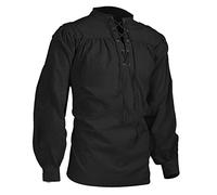 Medieval Shirt Men's Black Victorian Ruffle Shirt Men's Black Gothic Pirate Shirt with Lacing Renaissance Shirts Plain Viking Clothing Steampunk Linen Shirt Lace-up Shirt for Halloween