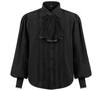 Medieval Shirt Men's Black Victorian Ruffle Shirt Men's Long Sleeve Steampunk Pirate Shirt Lapel Vintage Renaissance Shirts Viking Clothing Linen Shirt Lace-up Shirt for Halloween and Carnival