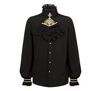 Medieval Shirt Men's Black Victorian Ruffle Shirt Men's Long Sleeve Steampunk Pirate Shirt Stand-Up Collar with Buttons Renaissance Shirts Viking Clothing Linen Shirt Lace-up Shirt for Halloween and