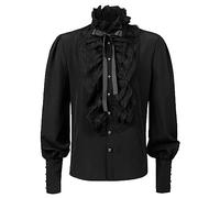 Medieval Shirt Men's Black Victorian Ruffle Shirt Men's Long Sleeve Steampunk Pirate Shirt with Buttons Elegant Renaissance Shirts Viking Clothing Linen Shirt Lace-up Shirt for Halloween and Carnival