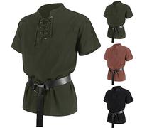Medieval Shirt Men's Green, Victorian Ruffle Shirt Men with Belt, Steampunk Pirate Shirt with Drawstring, Vintage Renaissance Shirts, Viking Clothing, Linen Shirt, Lace-up Shirt for Halloween and