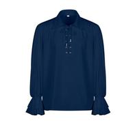 Medieval Shirt Men's Long Sleeve Gothic Ruffle Shirt Men with Drawstring Steampunk Pirate Shirt Vintage Victorian Renaissance Shirts Viking Clothing Linen Shirt Lace-up Shirt for Halloween and