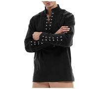 Medieval Shirt Men's Long Sleeve Victorian Ruffle Shirt Men with Lacing, Steampunk Pirate Shirt Vintage Renaissance Shirts Viking Clothing Gothic Linen Shirt Lace-up Shirt for Halloween and Carnival
