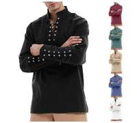 Medieval Shirt Men's Long Sleeve Victorian Ruffle Shirt Men with Lacing, Steampunk Pirate Shirt Vintage Renaissance Shirts Viking Clothing Gothic Linen Shirt Lace-up Shirt for Halloween and Carnival